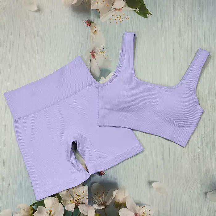Ensemble de survêtement blanc côtelé sans couture pour femme, idéal pour le yoga, le fitness, la gym