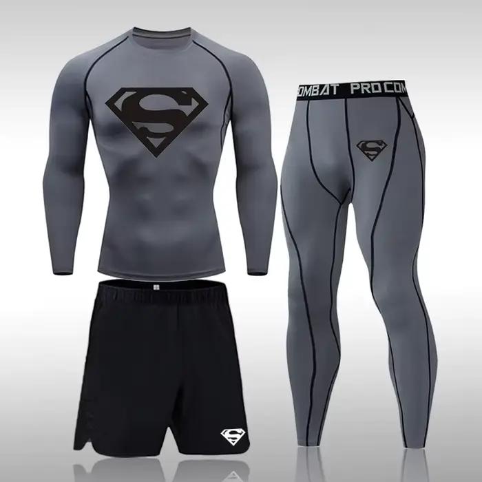 Ensemble de compression MMA pour homme, t-shirt long et serré, survêtement, pantalon d'entraînement,