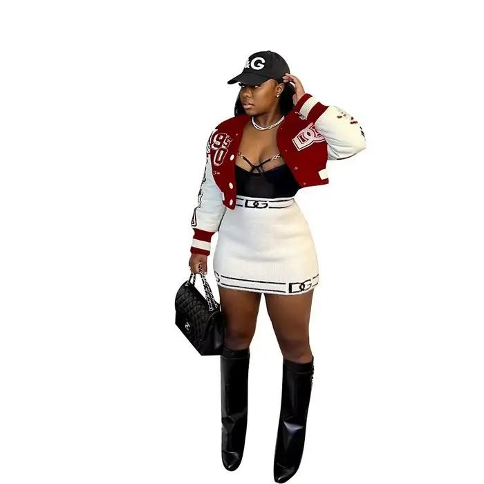 Veste à simple boutonnage pour femmes, bloc de couleurs, uniforme de Baseball avec lettres imprimées