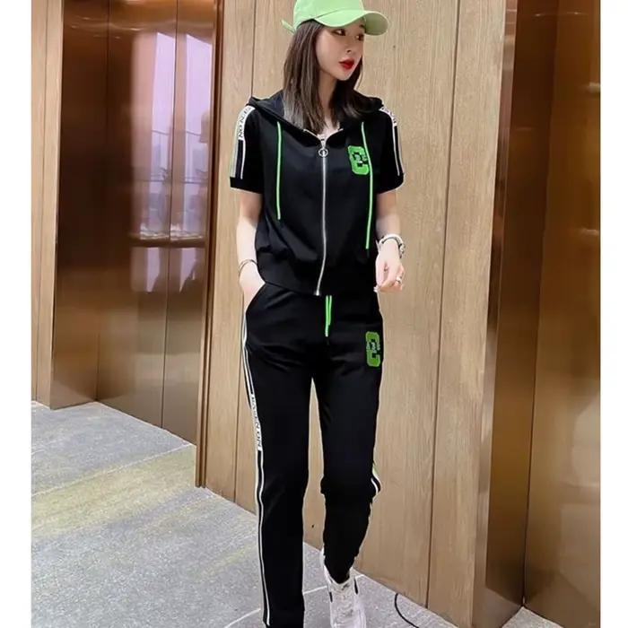 Survêtement femme 2026 été nouvelle mode ample décontracté à manches courtes haut à capuche pantalon