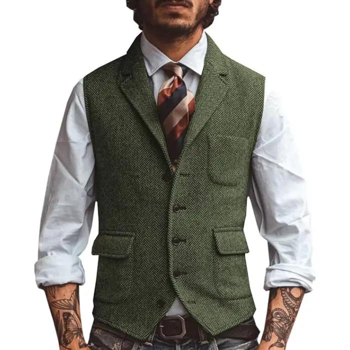 Hommes Gilet marron chevrons affaires Gilet veste décontracté mince pour mariage marié Banquet Gilet