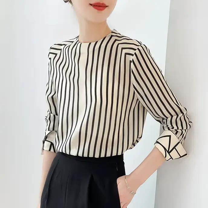 Mode luxe dames chemise France style femme impression blouse à manches longues hauts blusa mujer