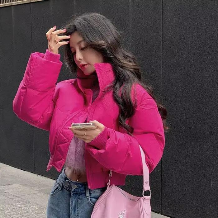 Vêtements courts en coton pour femmes, vêtements d'hiver en pain épais, Rose rouge, vêtements rembou