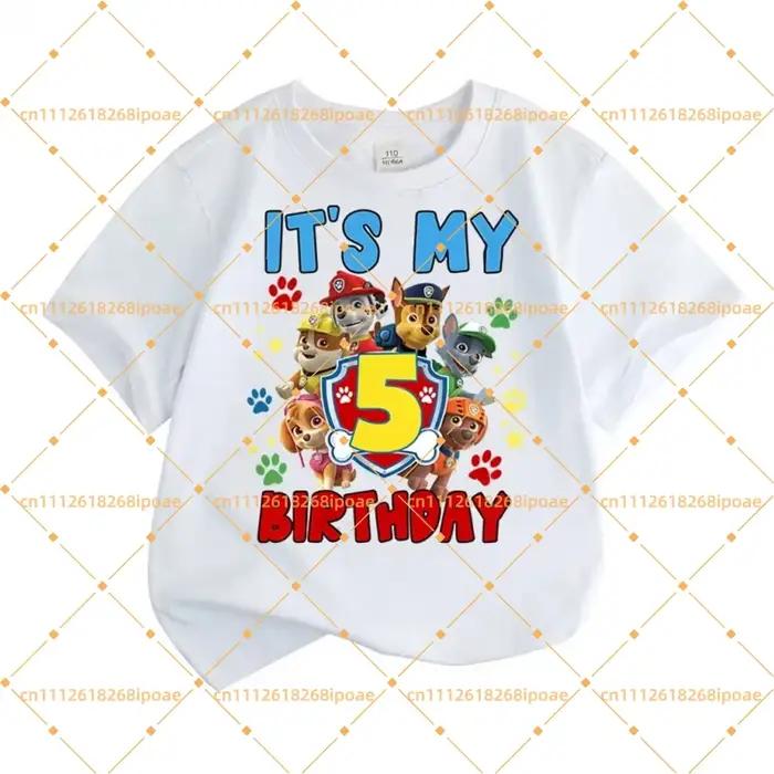 T-shirt Pat' Patrouille blanc d'été pour enfants, hauts à manches courtes en coton, vêtements de des