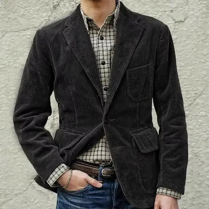 Blazer décontracté en velours côtelé pour hommes, nouvelle mode, vestes Slim, noir, marron, manteaux