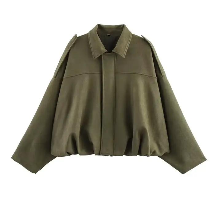 Blousons Bomber Élégants Militaires pour Femmes, Manteaux Tendance à Col Rabattu, Manches Longues, C