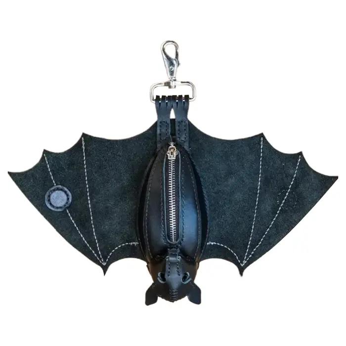 Porte-monnaie en cuir PU chauve-souris, sac gothique, porte-clés, porte-monnaie avec ailes pliables 