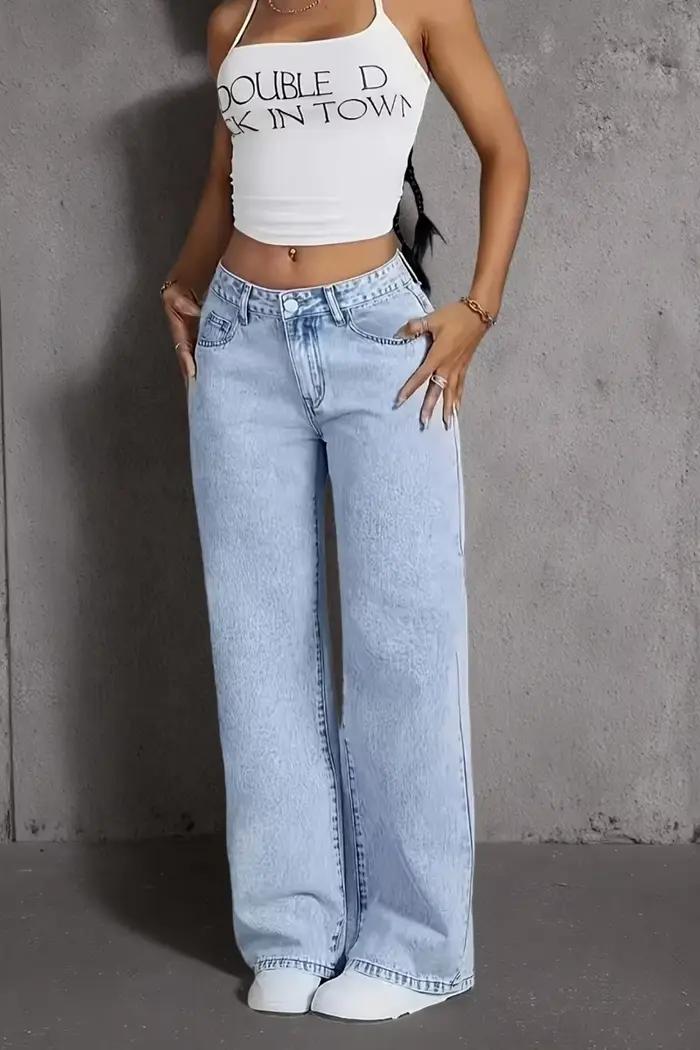Jean pour femme Y2k, vêtements bleu clair, jambes larges, pantalon en Denim, ample, mode Simple, ext