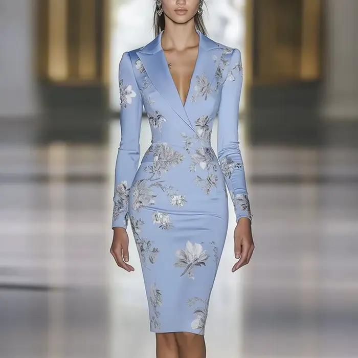 Femme vêtements robes 2025 printemps imprimé fleuri moulante élégante robe de soirée automne à manch