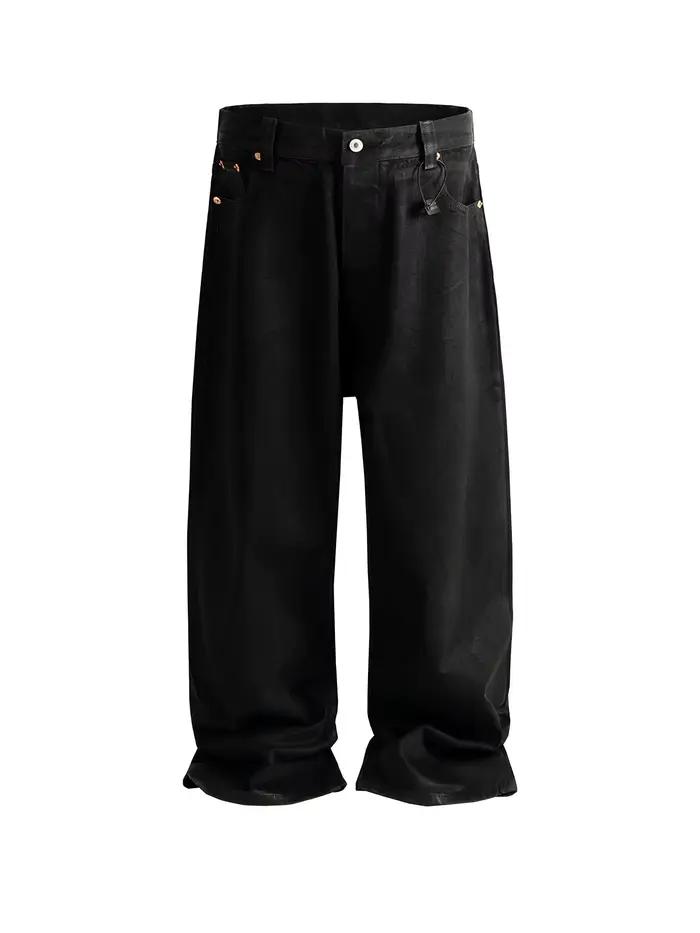 MIJKO hommes jean coton Denim décontracté jambe droite brosse revêtement de cire pantalon noir ZJ086