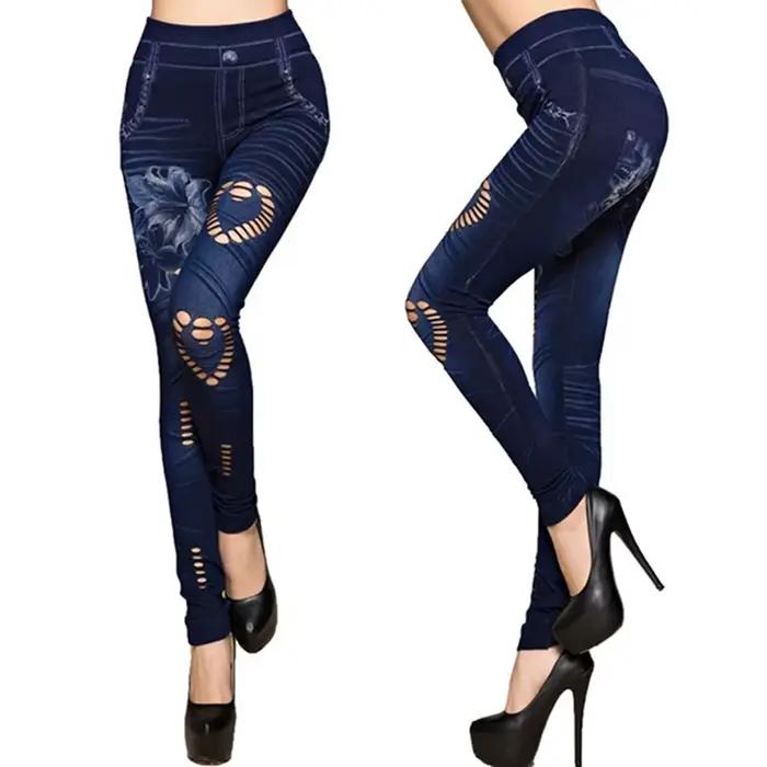 Jean sexy pour femmes, jegging moulant, taille haute, imprimé 600, longueur cheville, slim, fitness