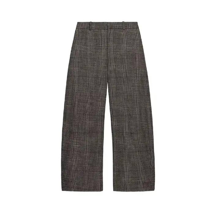 Ensemble 2 pièces à carreaux pour femmes, vestes, pantalons à jambes larges, mode automne, vêtements