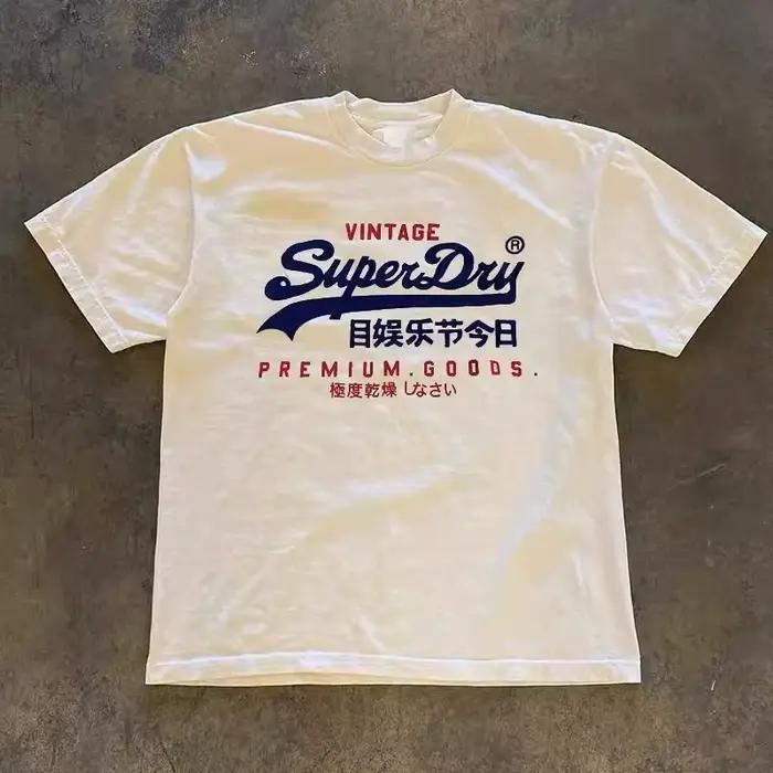 NOUVEAU T-shirt graphique rétro style SuperDry avec logo japonais pour homme, 100 % coton, coupe ove
