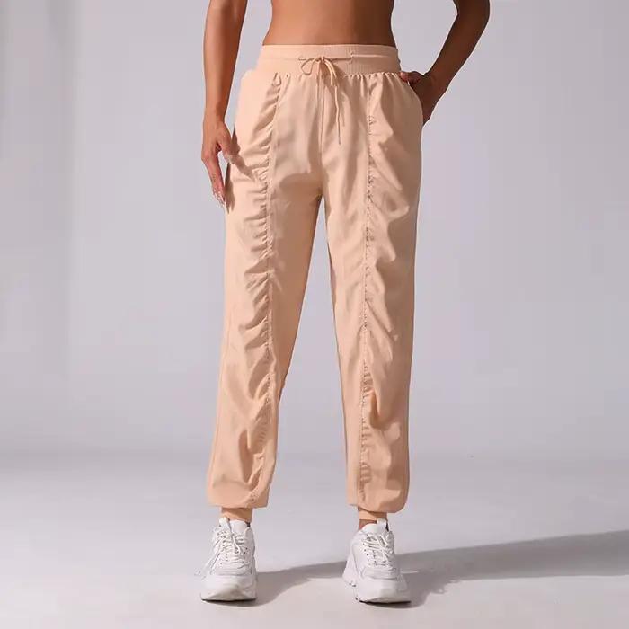 Pantalons de survêtement en tissu avec cordon de serrage pour femmes, jogging de Sport, séchage rapi