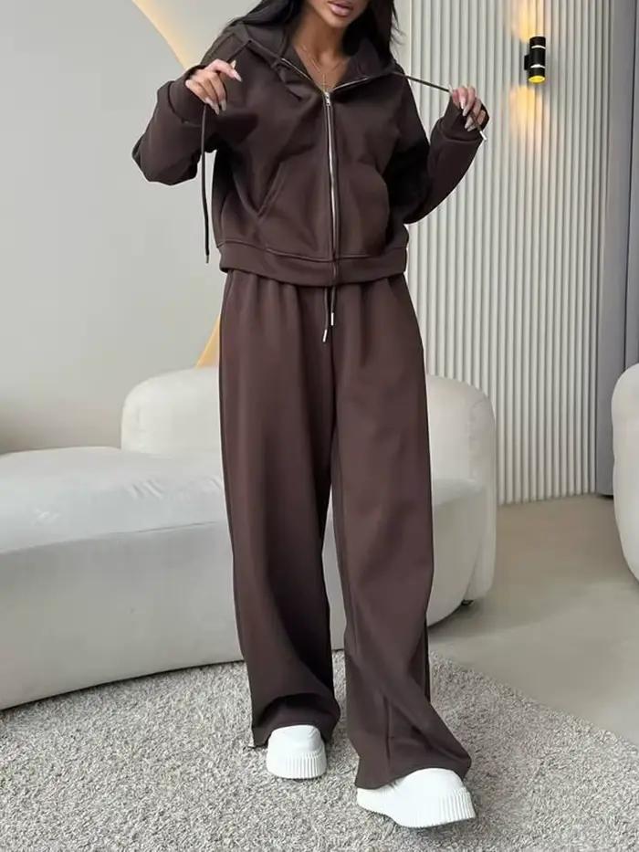 Survêtement de Sport en coton pour femmes, avec pantalon décontracté, couleur unie, sweat à capuche 