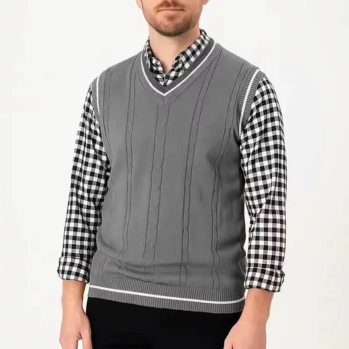 Pull sans manches pour hommes, gilet léger à col en v, pull classique décontracté, gilet tricoté, dé