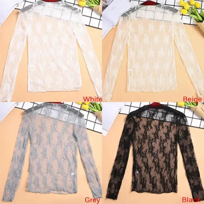 T-shirt transparent à manches longues en maille de tulle, t-shirt transparent élégant, t-shirt en Y 