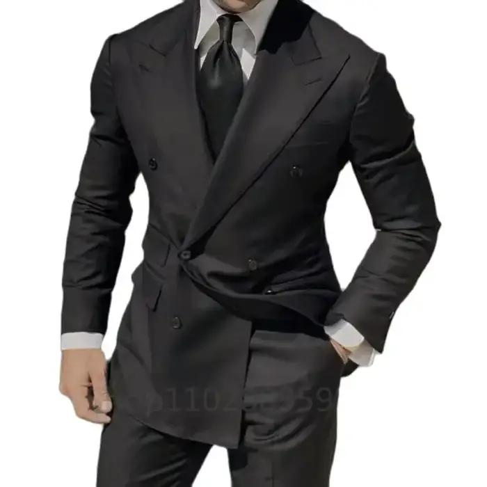 Costume Homme 2 Pièces Bleu Marine Croisé Slim Fit pour Mariage et Cérémonie – Blazer et Pantalon