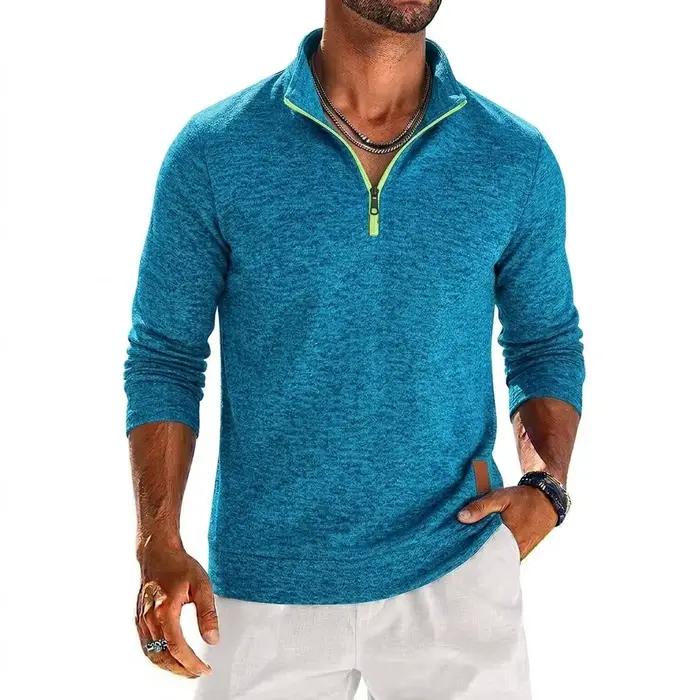 Sweat-shirt à manches longues et quart de zip pour homme, pull uni, sweat à capuche zippé pour homme