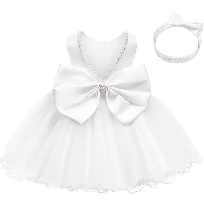 Robe blanche pour filles, robe de princesse Tutu, fête de noël, robe de baptême à gros nœud, robe de