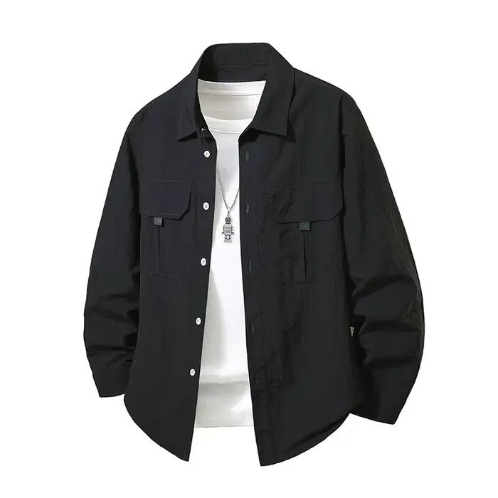 Taille européenne hommes printemps automne séchage rapide chemise à manches longues en plein air gra