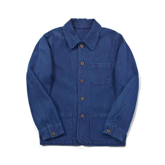 Indigo fait à la main plante bleu teint veste décontracté polyvalent français travail veste Sashiko 