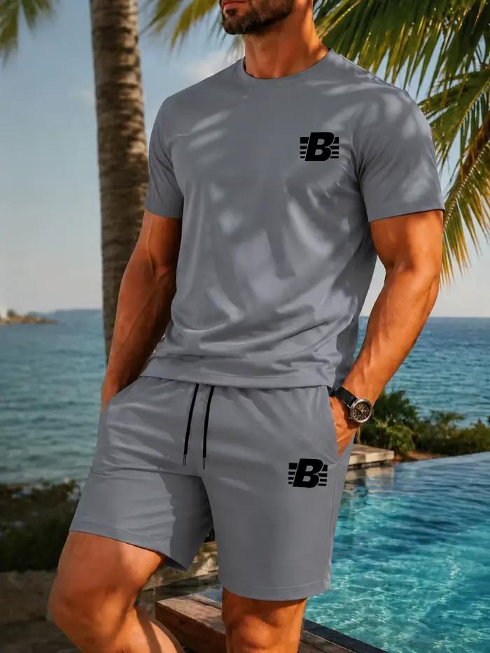 Ensemble de survêtement décontracté pour homme 2 pièces : T-shirt à manches courtes + short, séchage