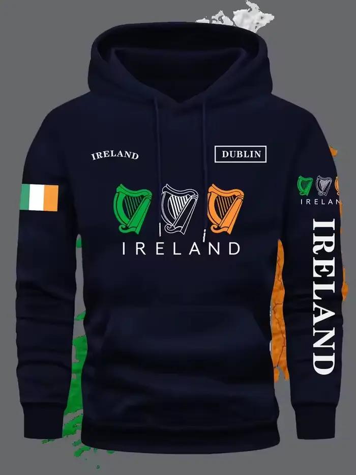 Sweat-shirt à capuche unisexe avec drapeau d'irlande, vêtement de sport décontracté pour l'extérieur