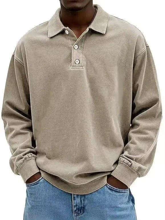 Polo Homme 2025 – Nouveau Modèle Décontracté Polyvalent à Col Rabattu et Manches Longues Boutonnées 