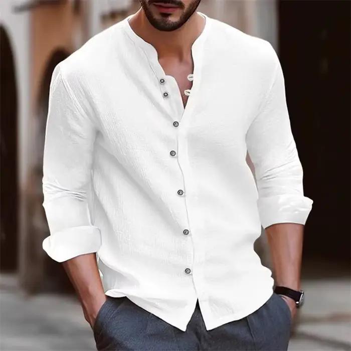 Chemises pour hommes, chemises à col montant, coupe ajustée à la mode et décontractée, hauts pour ho