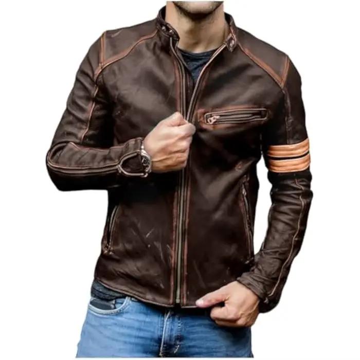Hommes marque en cuir rétro noir veste en cuir hommes Vintage moto veste Style motard nouveau mantea