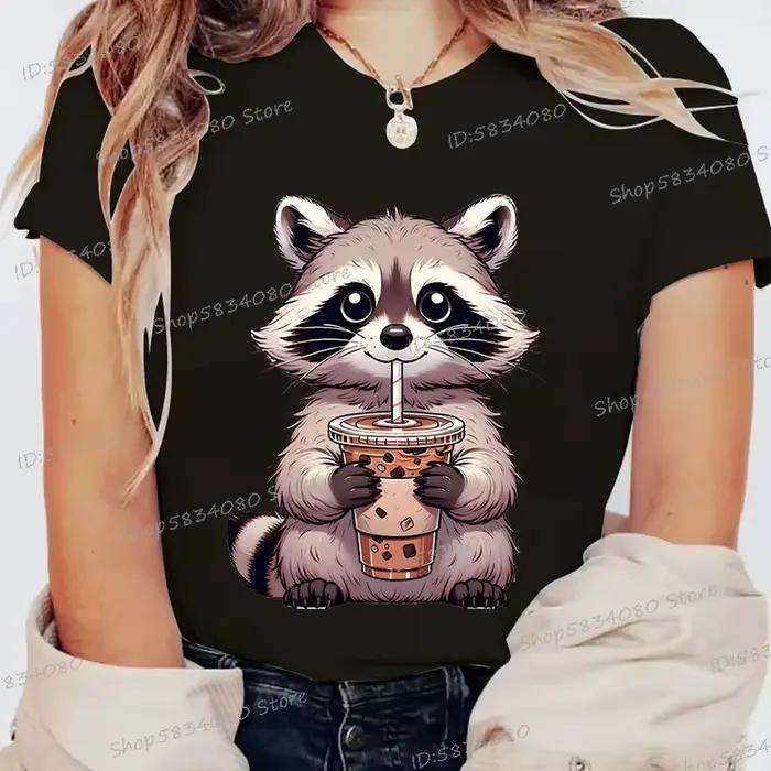 Trash raton laveur Latte imprimé femmes T-Shirt Harajuku dessin animé Animal T-Shirt mode casual fem