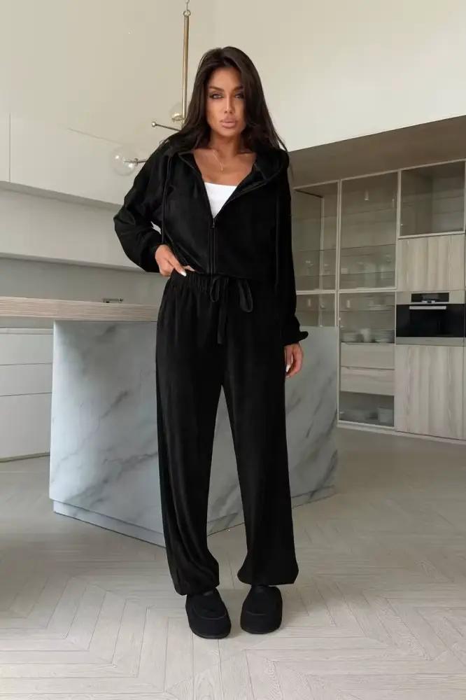 Ensembles deux pièces pour femmes : sweats à capuche et pantalons de sport décontractés, unis, pour 