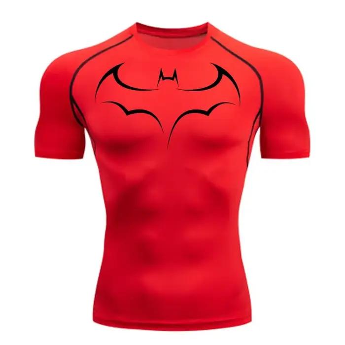 T-shirt de compression moulant pour homme à imprimé chauve-souris, à manches courtes, pour la course