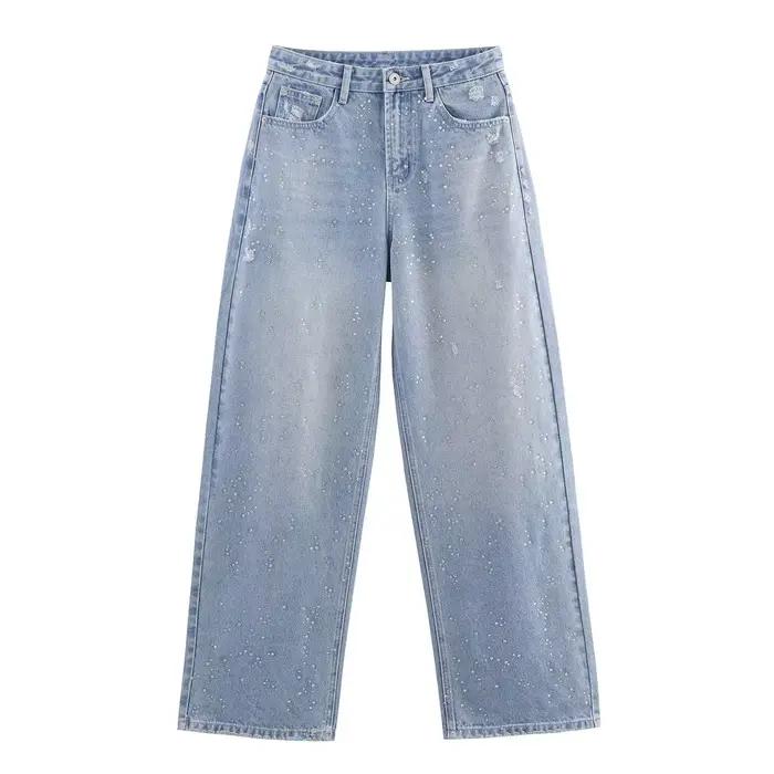 HH femmes strass décoration manches longues revers court Cowboy vestes taille haute droite fermeture