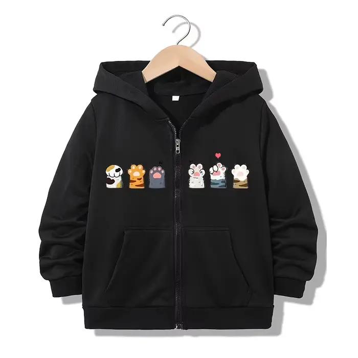 Sweat à capuche zippé Y2K Kawaii avec motif patte de chat et lettres, décontracté et amusant, pour g