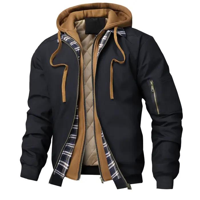 Veste matelassée pour hommes, faux deux pièces à capuche, polaire, coupe ample, décontractée, mantea