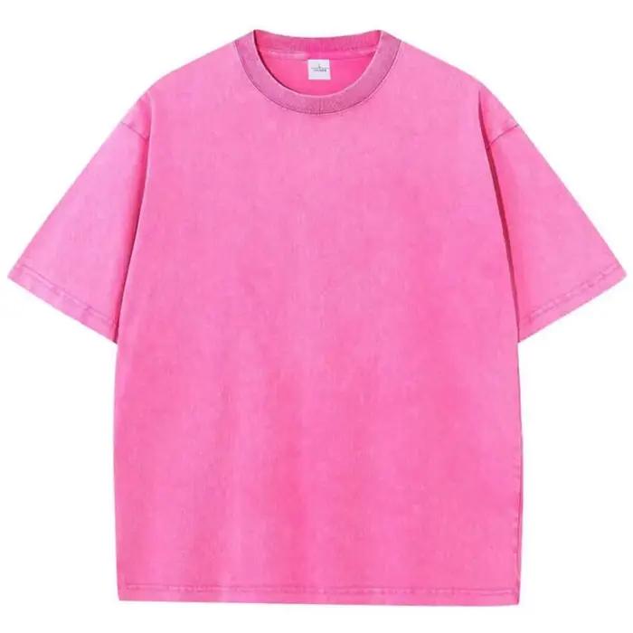 Style américain rétro lourd couleur unie à manches courtes T-shirt hommes femmes été rue à la mode l
