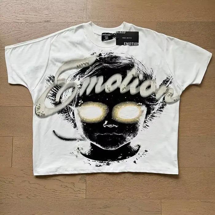 Sweat-shirt avec Logo de perles brodées d'émotion mixte pour hommes et femmes, T-shirt imprimé ange,