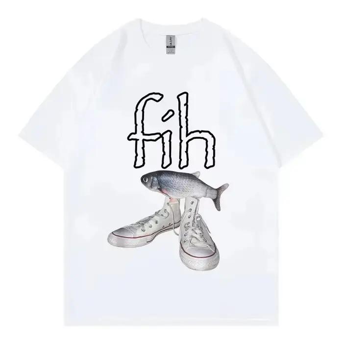 Drôle nouveau Style offre spéciale Fih chaussures graphique T-shirts Misspelled poisson Meme T-shirt