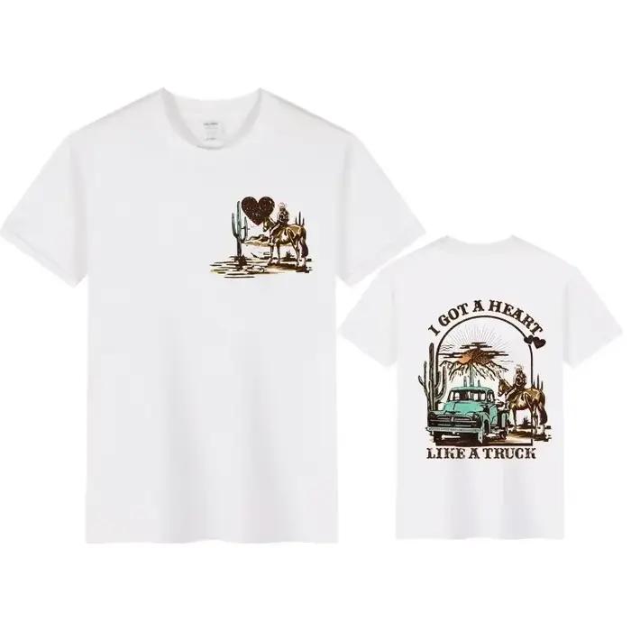 Femmes T-shirts j'ai un coeur comme un camion chemise avant et arrière Cowboy T-shirts Western Rodeo