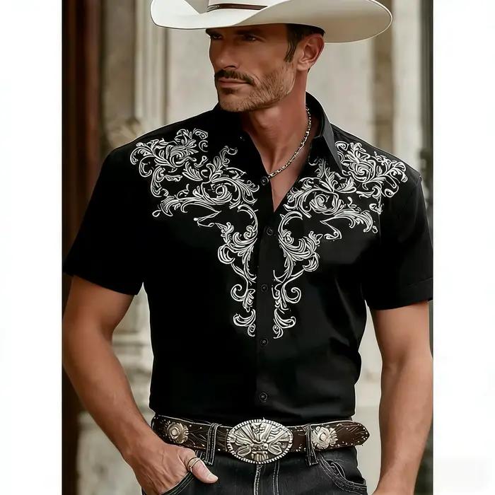 Chemise Homme Style Western Vintage Imprimé 3D Cowboy – Chemise Rétro à Revers pour Homme – Haut Déc