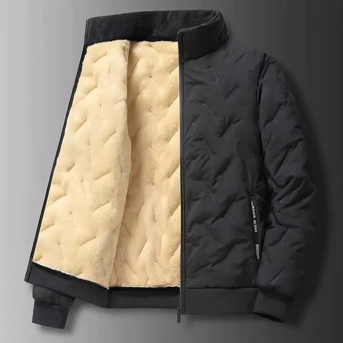 Veste polaire d'agneau pour hommes, manteau épais et chaud en coton, coupe-vent, col montant, Parka 