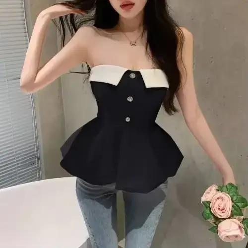 Niche américaine Chic Sexy licou Camisole femmes été moelleux Tweed Style haut été