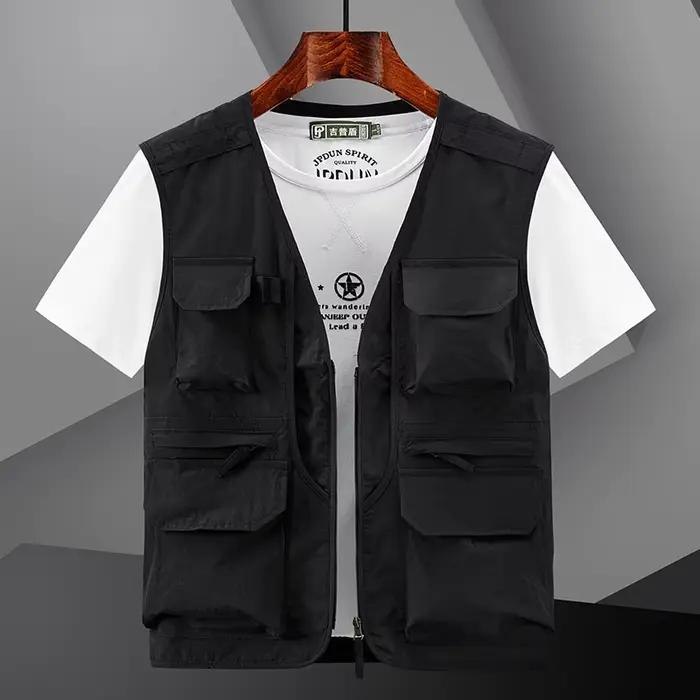 Gilet de travail pour hommes, multi-poches, col en V, sans manches, veste décontractée, gilet de pho