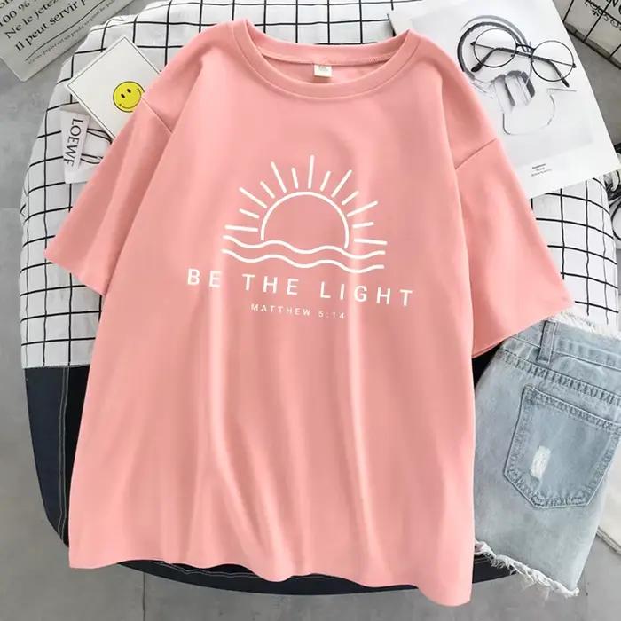T-shirt manches courtes femme, estival et respirant, en coton, hip-hop, avec impression Be The Light