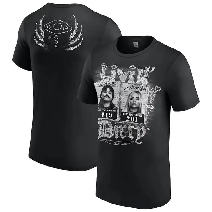 Dominik Mysterio & Liv Morgan Livin'Dirty Wrestling sport T-shirt hommes vente été femmes à manches 