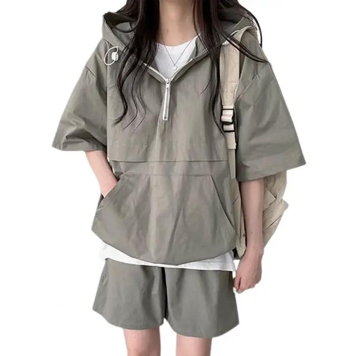 Ensemble sweat à capuche et short pour femme, tenue de Sport avec short à capuche, coupe ample, haut