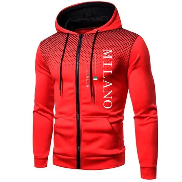 Italie Milan imprimé hommes fermeture éclair vêtements à capuche automne hiver mâle quotidien décont