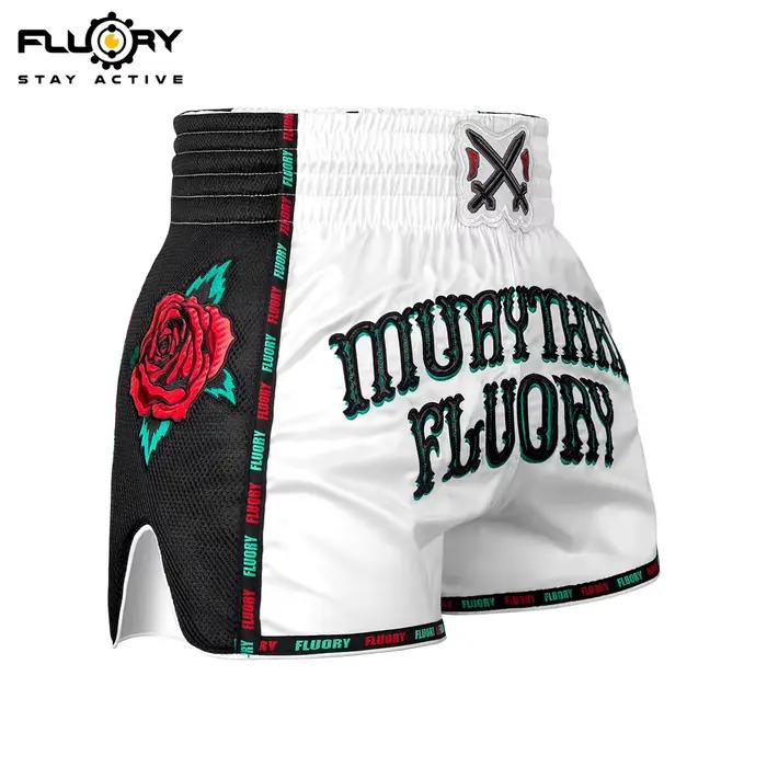 FLOORY short Muay Thai brodé en microfibre pour l'industrie lourde short de boxe short d'entraînemen